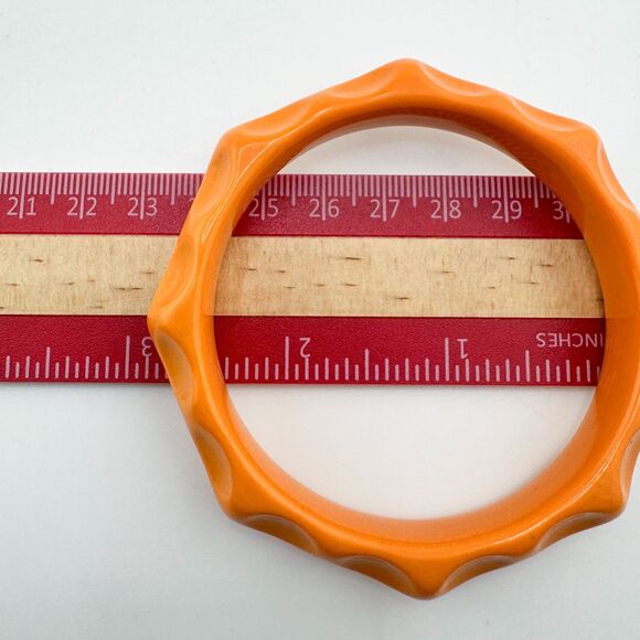 Vintage Orange Textured Bangle Bracelet Retro Mid Century Modern Plastic Retro - Picture 7 of 7